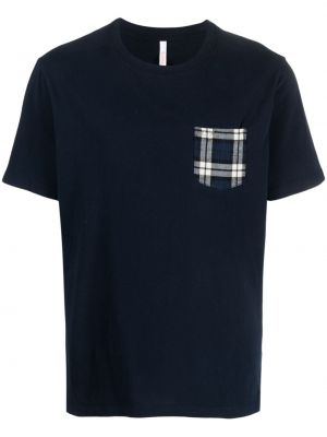 Kockované bavlnené tričko s vreckami Sun 68 modrá