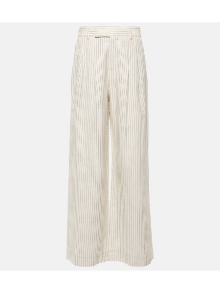 Βαμβακερό λινό παντελόνι σε φαρδιά γραμμή Frame λευκό