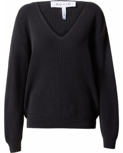 Jednofarebný bavlnený priliehavý sveter Nu-in - čierna