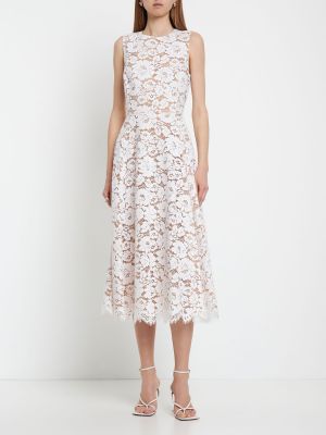 Čipkované kvetinové bavlnené midi šaty Michael Kors Collection biela