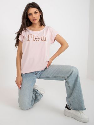 Едноцветна тениска с надписи Fashionhunters розово