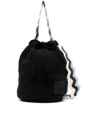 Pletená pruhovaná taška Jil Sander čierna