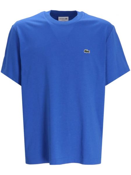Pamučna majica s vezom Lacoste plava