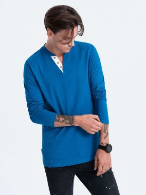 Tričko s dlouhým rukávem s knoflíky Ombre Clothing modré