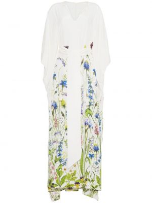 Svilena obleka s cvetličnim vzorcem s potiskom Adam Lippes bela