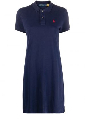 Siuvinėtas megztas siuvinėtas mini suknele Polo Ralph Lauren mėlyna