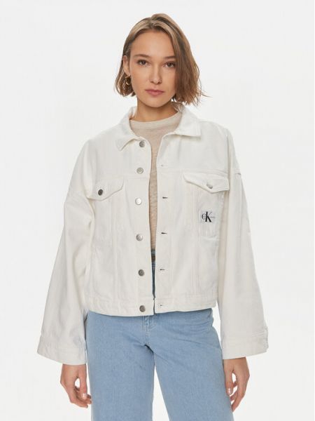 Voľná priliehavá džínsová bunda Calvin Klein Jeans biela