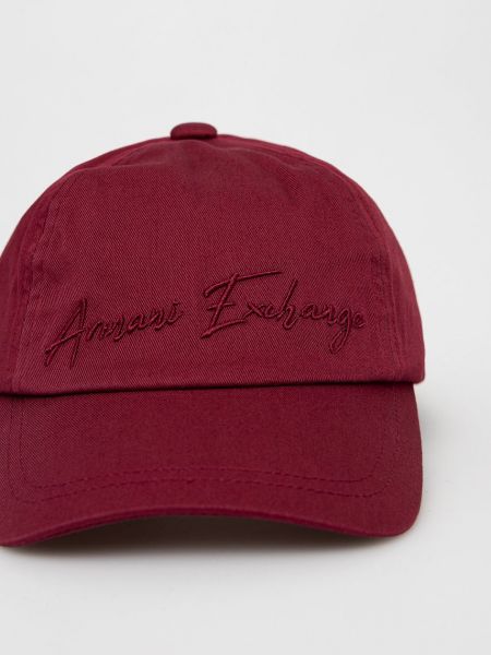 Бордовая хлопковая шапка с аппликацией Armani Exchange
