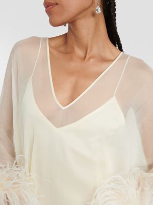Jedwabna sukienka w piórka Taller Marmo biała