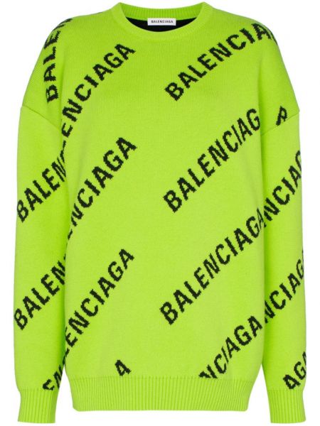 Oversize памучен пуловер Balenciaga зелено