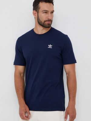Памучна тениска с дълъг ръкав с апликация Adidas Originals синьо