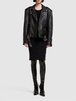 Kožená bunda na zip Saint Laurent černá