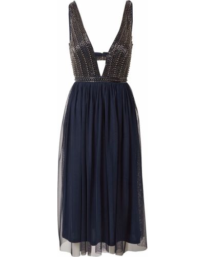 Nėriniuotas suknele kokteiline su karoliukais Lace & Beads mėlyna