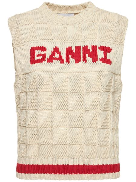 Pletená bavlnená vesta Ganni biela