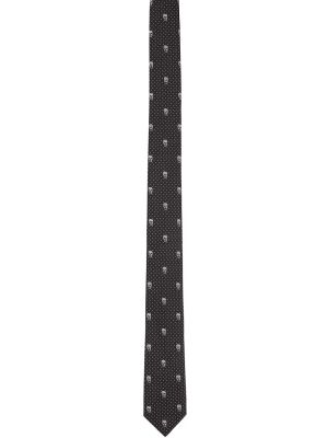 Черно-белый шелковый галстук в горошек с черепом Alexander McQueen