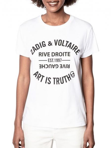Белая хлопковая футболка с надписями Zadig & Voltaire
