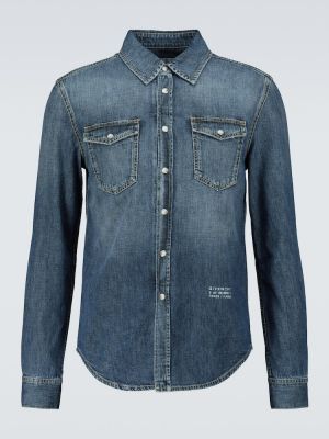Koszula jeansowa bawełniane klasyczne z nadrukiem Givenchy - niebieski