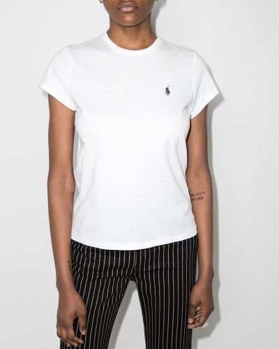Slim fit seiden t-shirt mit stickerei Polo Ralph Lauren blau