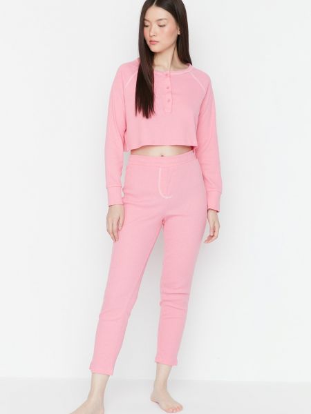 Piżama na guziki Trendyol różowa