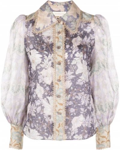 Krage blus med mönster i blommigt med puffärm Zimmermann lila