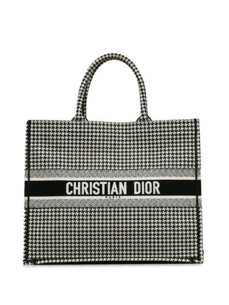 "houndstooth" rašto siuvinėta shopper rankinė Christian Dior Pre-owned juoda