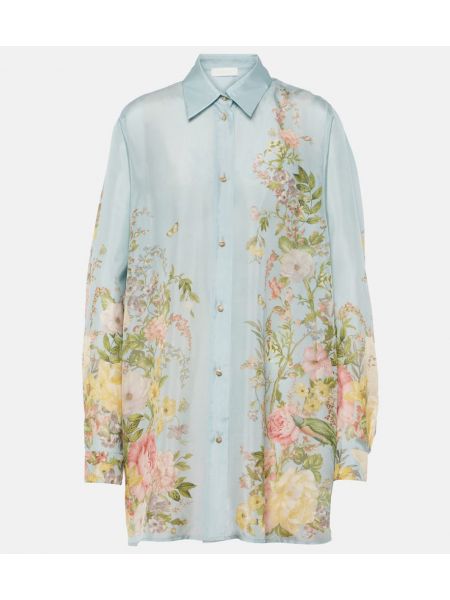 Camisa de seda de flores Zimmermann azul