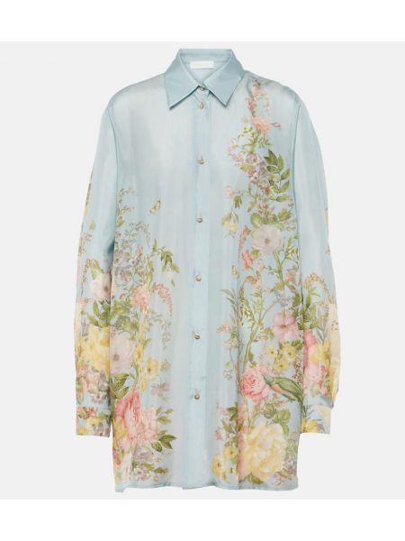 Lunga camicia di seta a fiori Zimmermann blu