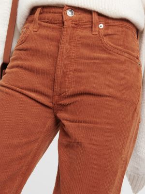 Ravne hlače iz rebrastega žameta Agolde rjava