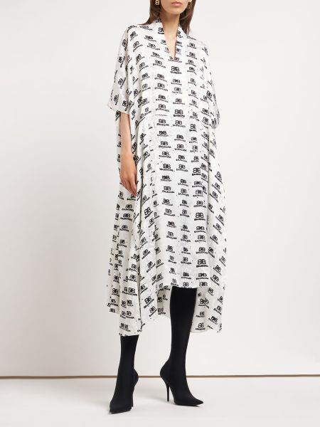 Vestido midi de seda oversized de tejido jacquard Balenciaga blanco