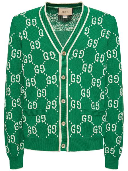 Cardigan en coton en tricot Gucci vert