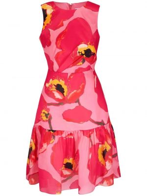Копринена коктейлна рокля на цветя с принт Carolina Herrera розово