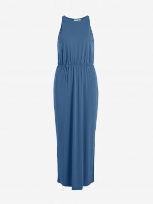 Priliehavé dlouhé šaty bez rukávov z polyesteru Vila - modrá