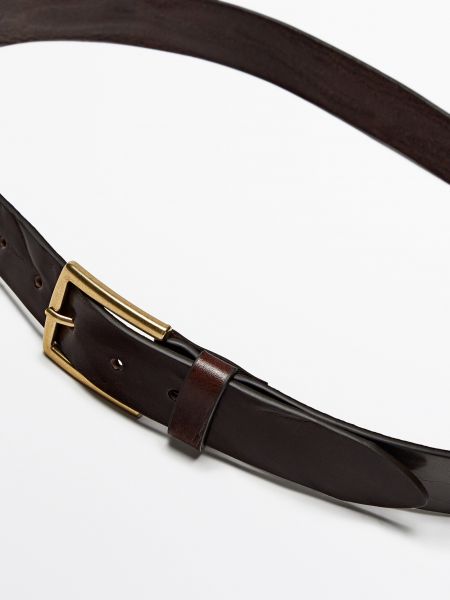 Кожаный ремень с потертостями Massimo Dutti коричневый