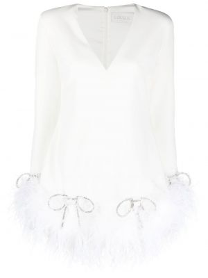 Коктейлна рокля с панделка с пера Loulou бяло