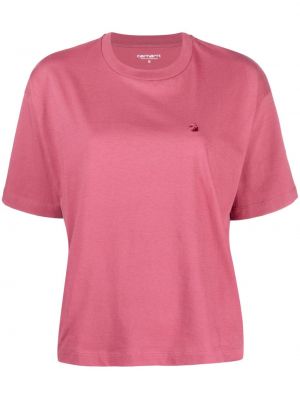 Oversize тениска бродирана Carhartt Wip розово
