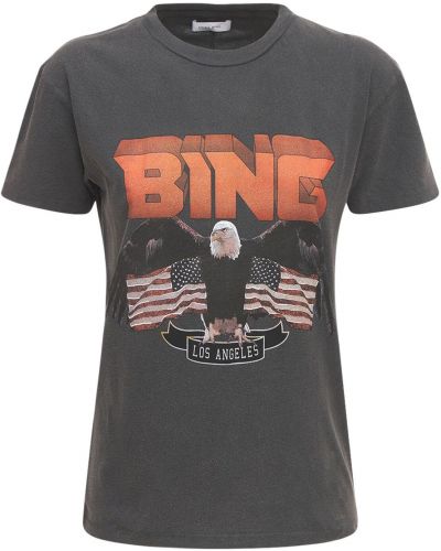 Bavlněné tričko s potiskem Anine Bing černé
