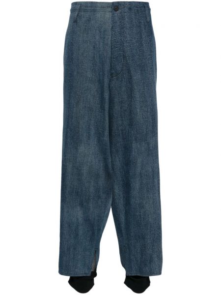 Βαμβακερό παντελόνι σε φαρδιά γραμμή Yohji Yamamoto μπλε