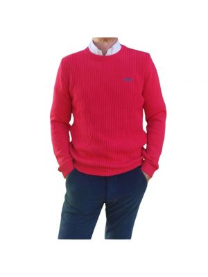 Sweter bawełniany z okrągłym dekoltem Aeronautica Militare czerwony
