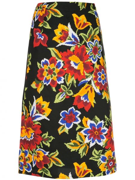 Falda de tubo ajustada de flores con estampado Carolina Herrera negro