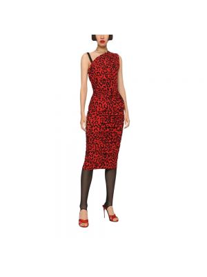 Sukienka midi w panterkę Dolce And Gabbana czerwona