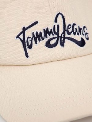 Czapka z daszkiem bawełniana Tommy Jeans beżowa