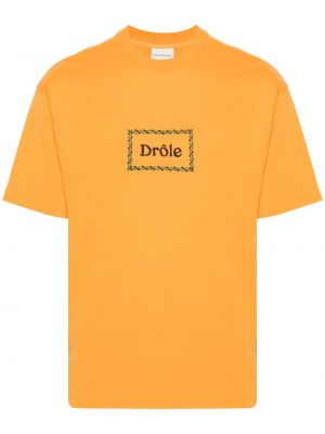 Tricou cu broderie din bumbac Drole De Monsieur portocaliu