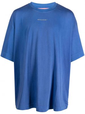 T-shirt en coton couleur unie Monochrome bleu