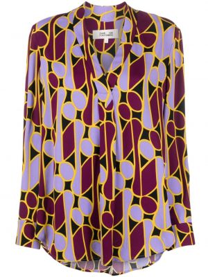 Bluza s potiskom z v-izrezom Dvf Diane Von Furstenberg vijolična