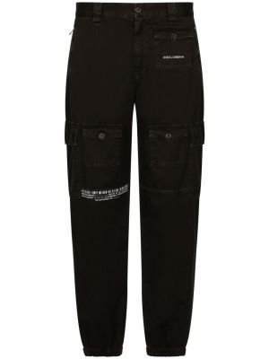 Bavlněné rovné kalhoty s potiskem Dolce & Gabbana černé