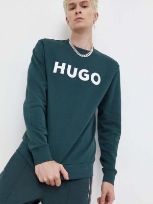 Bluza bawełniana z nadrukiem Hugo zielona