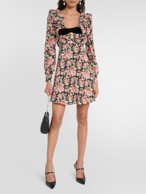 Svilena obleka s cvetličnim vzorcem Alessandra Rich črna