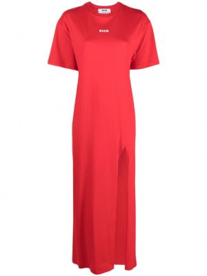 Bavlněné dlouhé šaty s potiskem Msgm červené