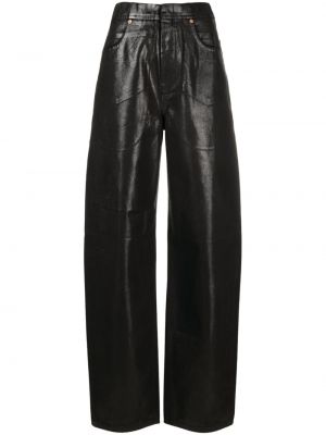 Shorts di jeans a vita alta di pelle Mm6 Maison Margiela nero