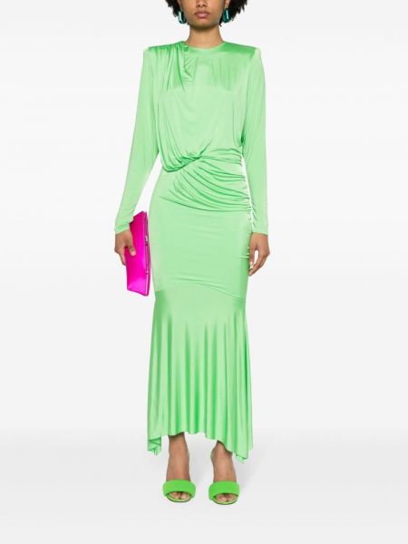 Satynowa sukienka długa plisowana Alexandre Vauthier zielona